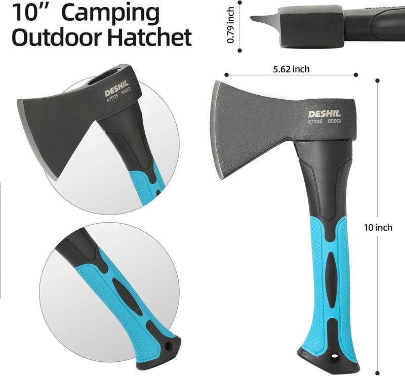 DESHIL 10” Outdoor Hatchet Forged Carbon Steel Heat Treated Hand Tool, Fiberglass Shock Reduction Handle with Anti-Slip Grip - Image 3